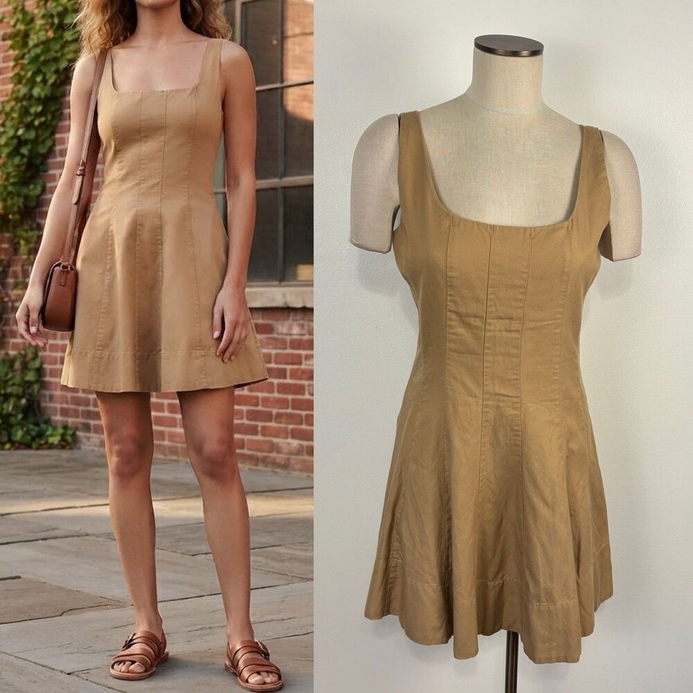 Banana Republic Tan Seamed Twill Seamed Square Neck Mini Dress Size 4